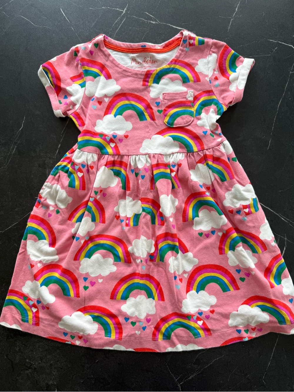 Mini Boden Pink Rainbow & Cloud Cotton Dress